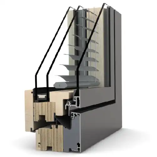 Vue de coupe d'une fenêtre en bois